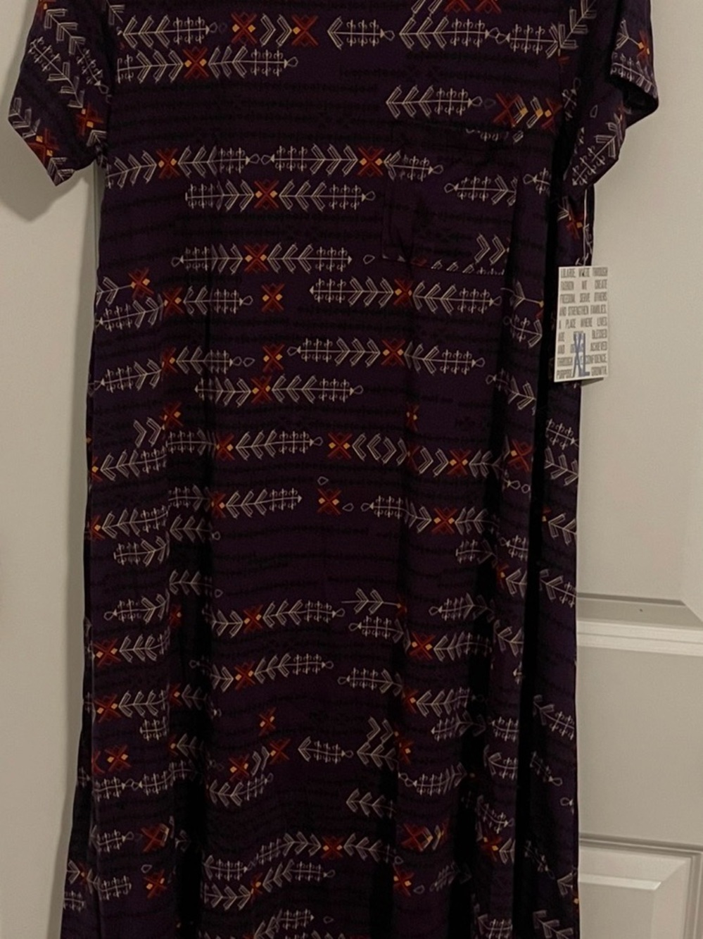 LuLaRoe Carly Dark Purple Aztec-Stripe High-Low Dress